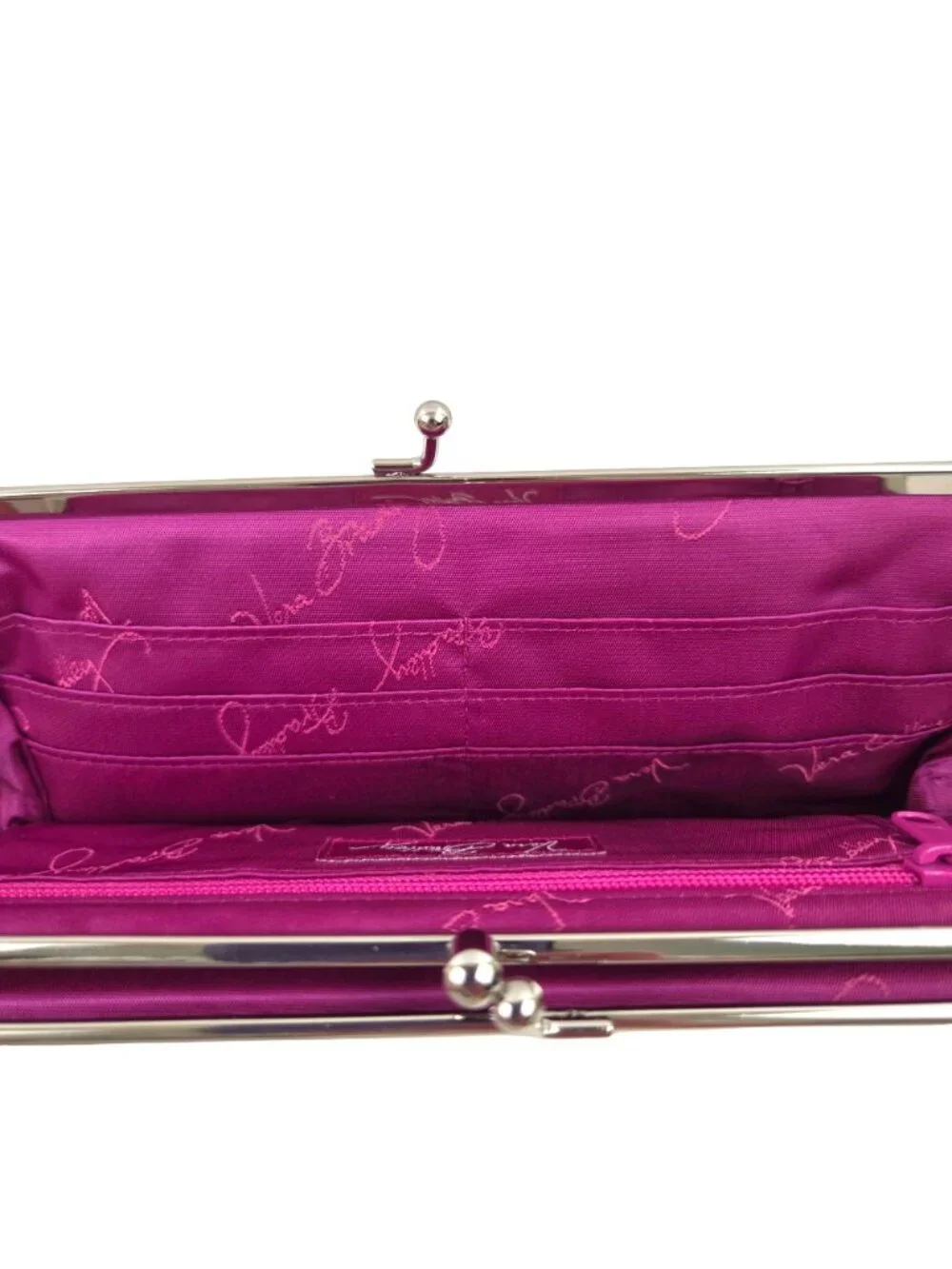 Vera Bradley Wallet Boysenberry Paisley Silver Tone Kiss Lock 2 Sections Retired - Picture 9 of 9